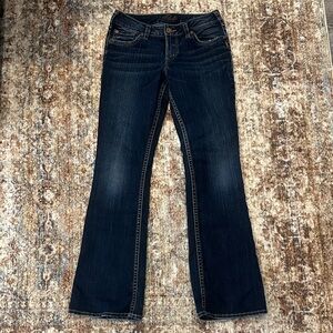 Silver Dark Blue Flare Jeans